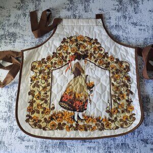 Whimsical Vintage Holly Hobbie Style Quilted Apron w basket + flowers